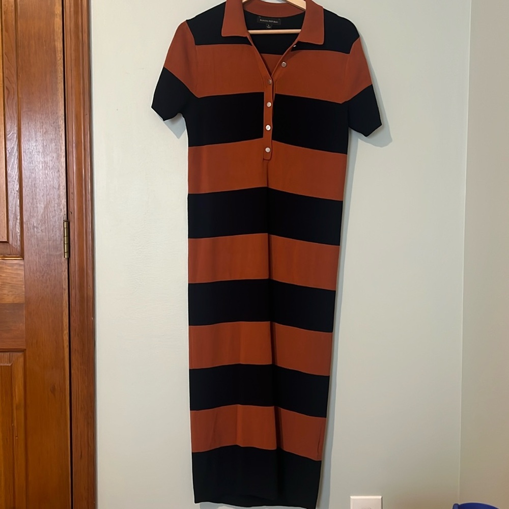 Banana republic robbed polo striped sweater midi dress, size large
